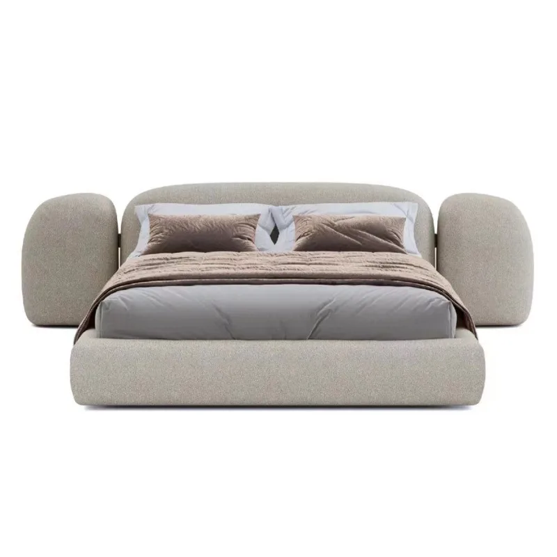 

Minimalist pebble bed simple creative double bed granular velvet master bedroom simple fabric wedding bed