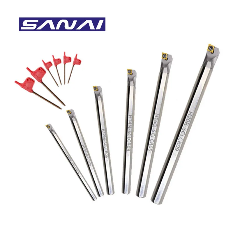 SANAI 6Sets H-SCLCR HSS Anti-vibration Boring Bar Set CNC Lathe Turning Tool H08 H10 H12 H14 H16 H20 with Inserts CCMT