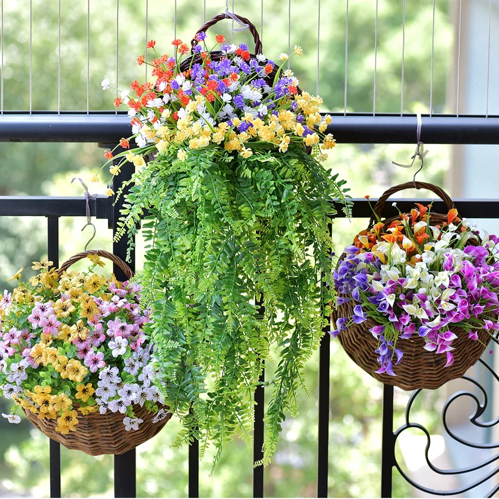 Hanging Wall Wicker Rattan Flower Planter Garden Pot Holder Plants Basket