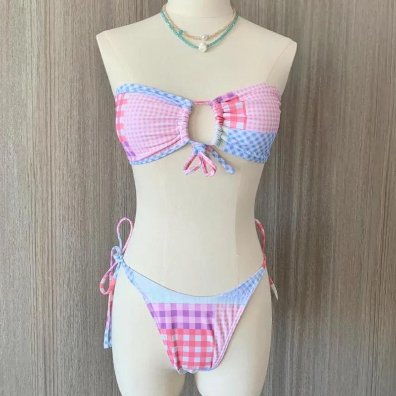 

Sweet Kawaii Girls Bikini Set Summer Swimwear Y2K Sexy Women's Split Tube Tops Swimsuit Brazilian Biquini Beachwear Bathing Suit