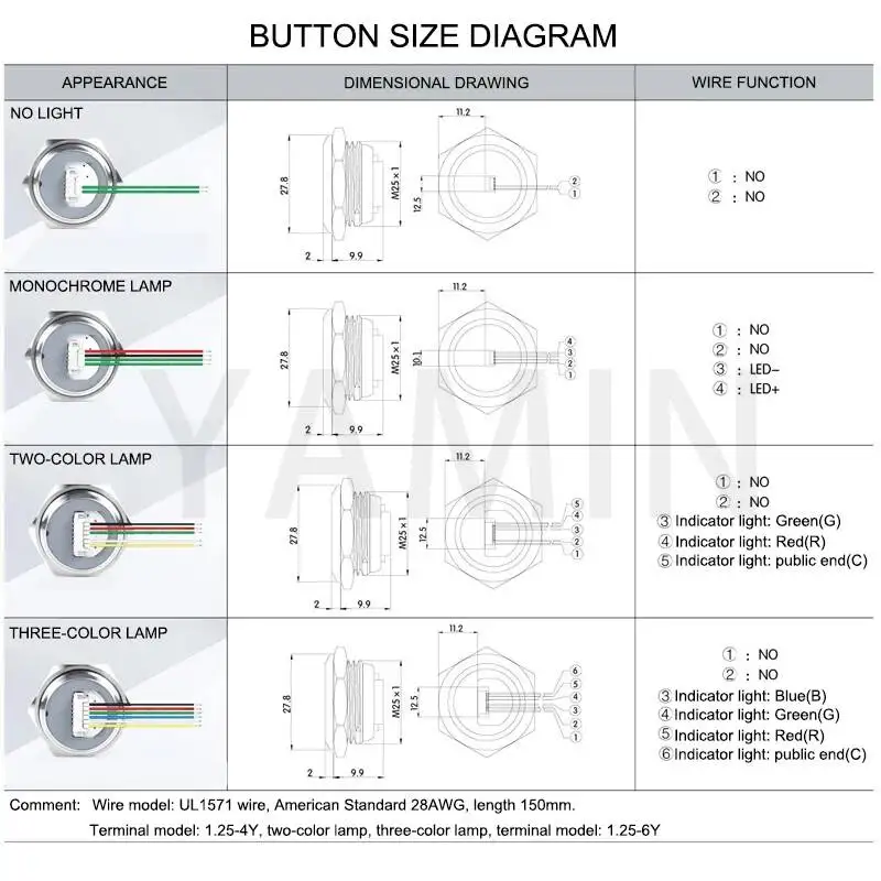 19/22/25/30mm Ultra Short LED Light Metal Push Button Switch With Wire 3-6V 12-24V Momentary Reset Waterproof Stainless Steel