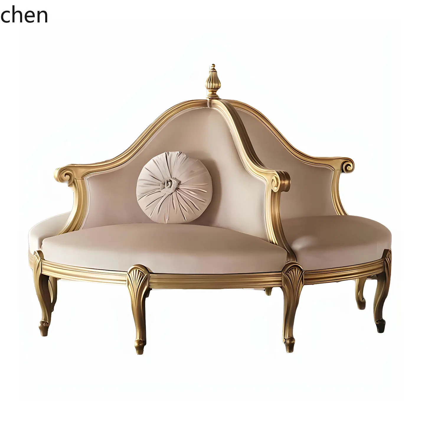 

round solid wood double-sided sofa retro hotel clubhouse photo studio image carved gold-painted sofa