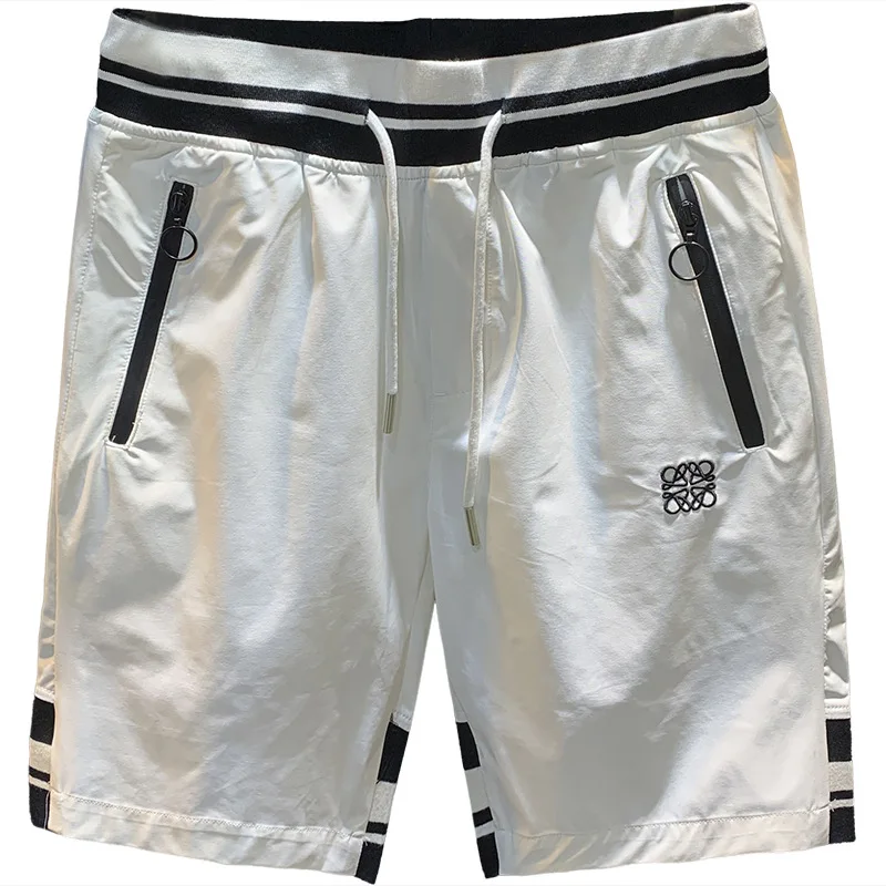 2025 summer new light luxury shorts men's straight leg loose and fashionable embroidered printed quick drying casual beach pants