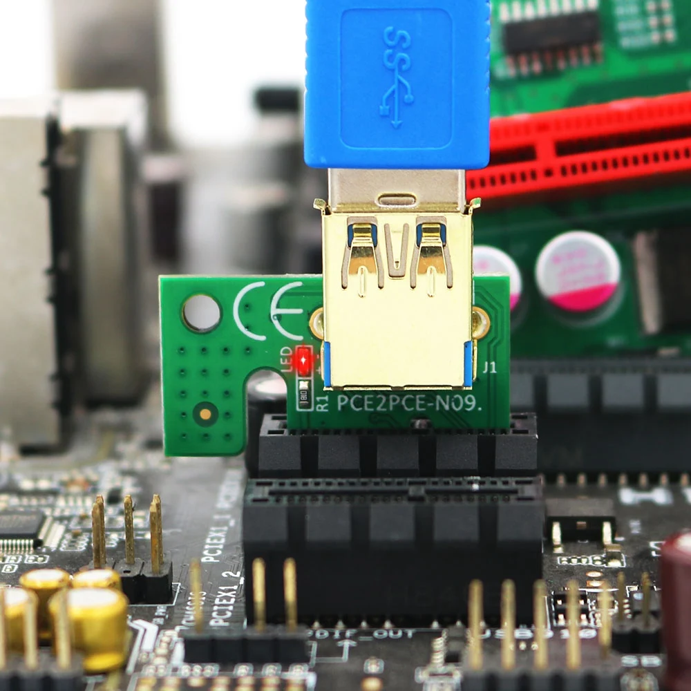 5 Pcs 010-X PCIE 1X to 16X USB3.0 60mm Graphics Card Extension Riser Card with Flash LED for GPU BTC Mining New Version