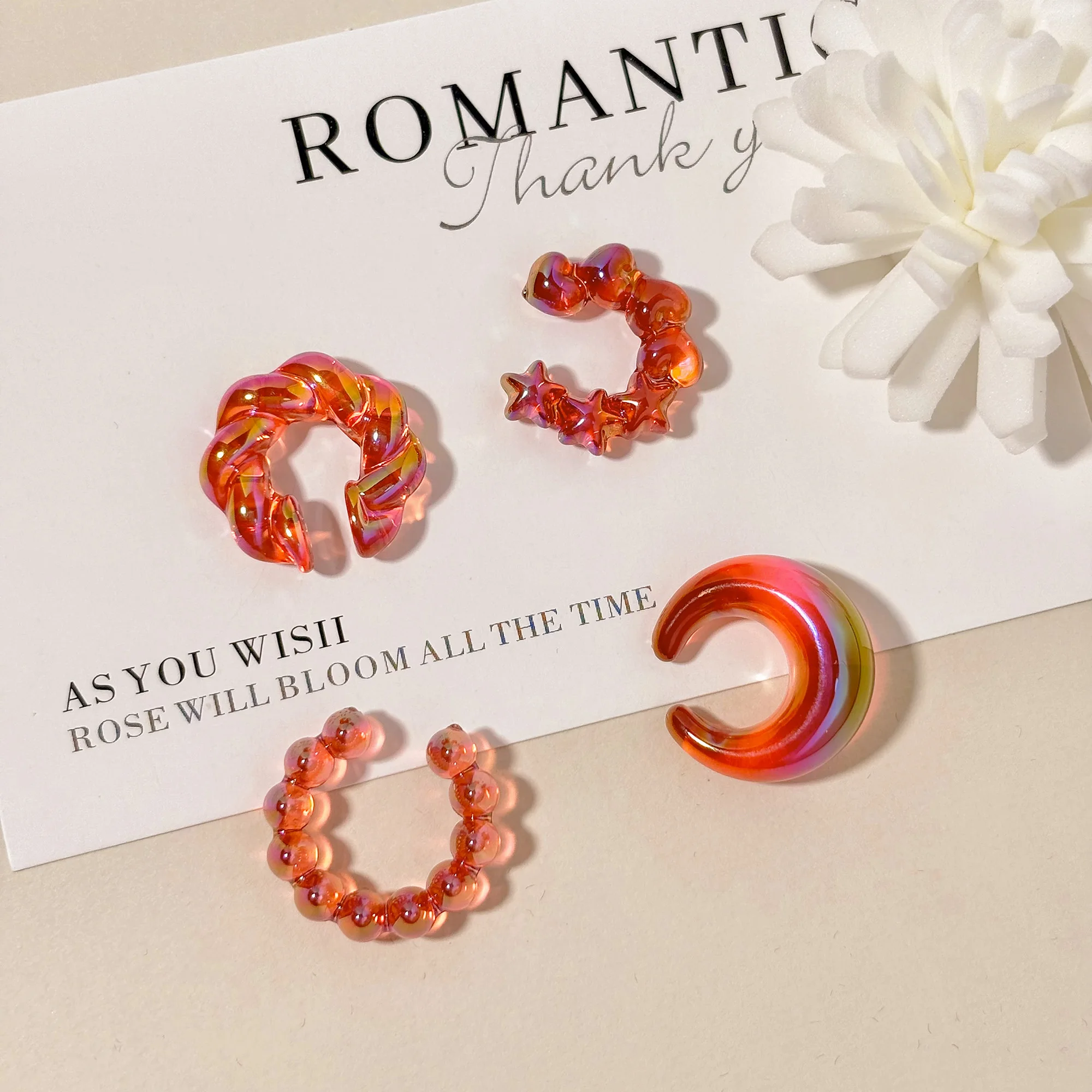 4 قطعة مجموعة الأصفاد الأذن النساء الخيوط موضة أوروبا الولايات المتحدة شفافة ملونة الدوبامين غير النظامية C شكل كليب على أقراط مجوهرات #3