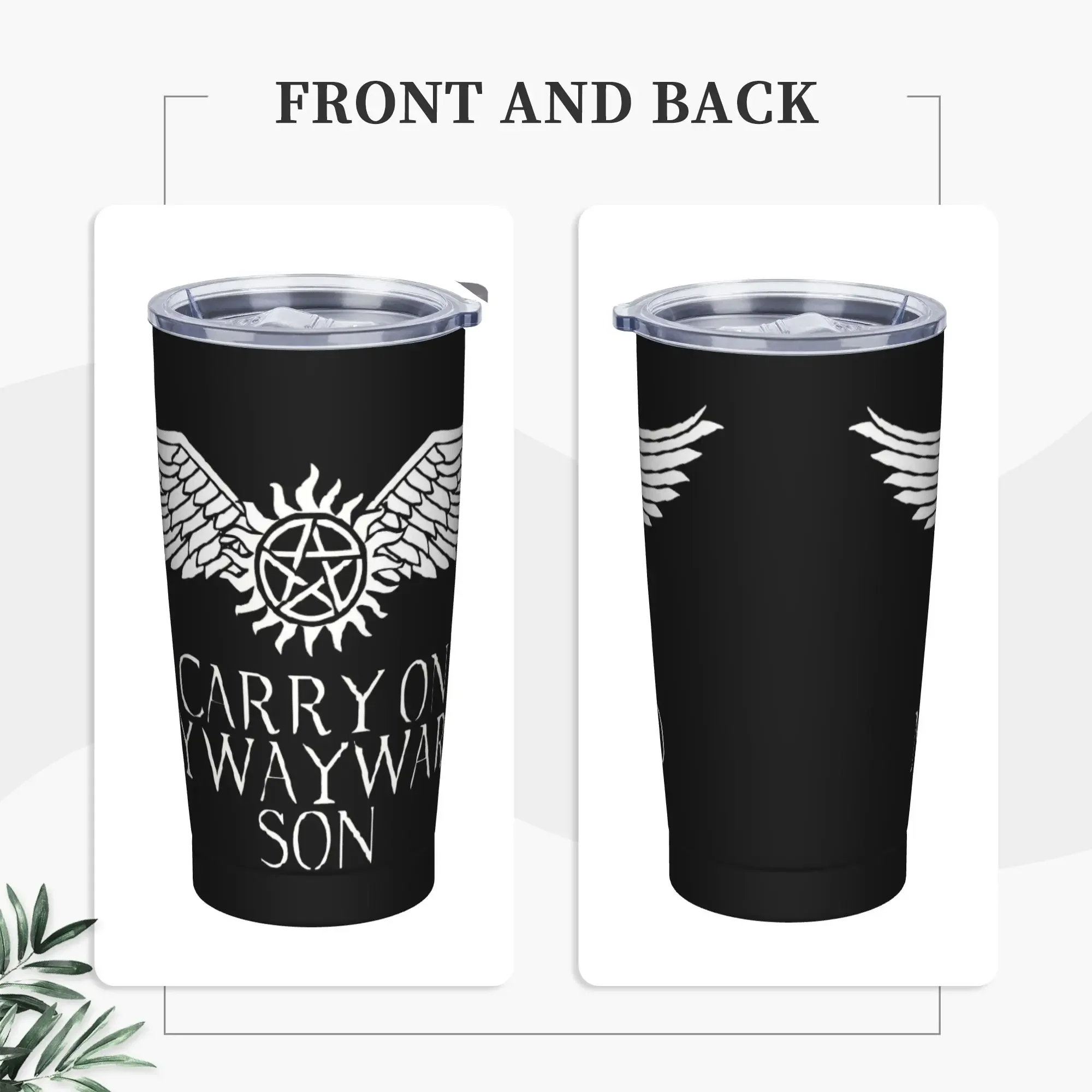 Supernatural Wing Tumbler Vacuum Insulated Dean Sam Thermal Cup Vacuum Flask Smoothie Tea Mug Spill Proof, 20oz
