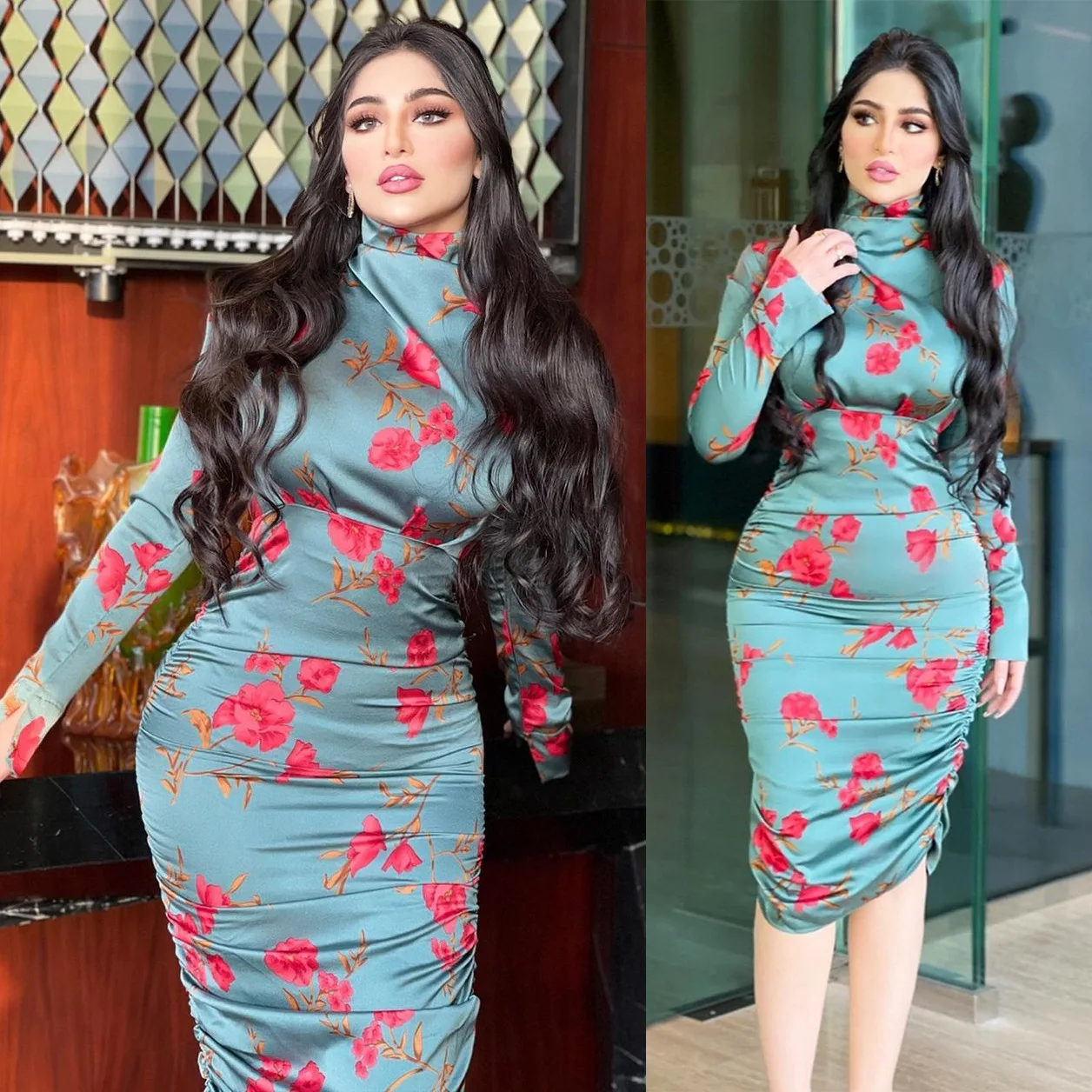 

Mq032 Женское платье с принтом, темпераментная офисная женская юбка, плиссированное платье с высокой талией