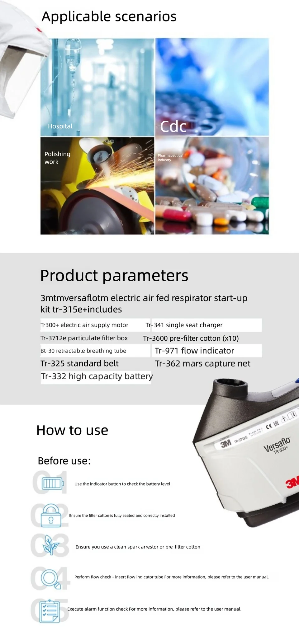 3M TR-3712E P3 Filter für Versaflo TR-300 TR-315E+ PAPR Motor Kit Motorisierter Luftreinigender Atemschutz Partikelfilterbox – Detail 6