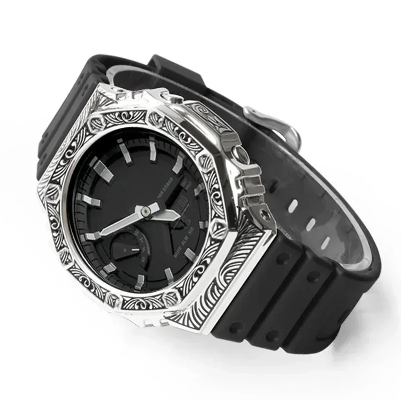 Para reloj Casio GA2100 GA2110 GAB2100 Kit de conversión de caja de Metal con patrón de grabado con herramienta de ajuste de conversión