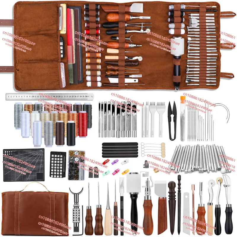 

Leather Working Kit Craft Tools Supplies With Sewing Thread Curved Needles Groover for Sewing Carving Punching Stamping