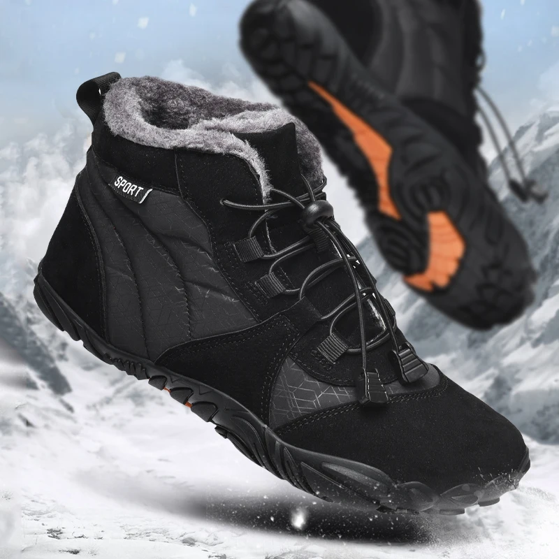 Chaussons de neige imperméables pour hommes, chaussures décontractées pour pieds nus, chaussures de travail en plein air, fourrure chaude, bottes de