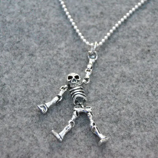 

Gothic punk sterling silver skeleton necklace pendant Women's bone man pendant trendy man funny silver jewelry