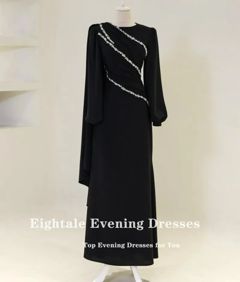 فستان سهرة عربي Eightale مطرز بأكمام طويلة بطول الأرض فستان حفلات مخصص لحفلات الزفاف رداء إسلامي De Soirée