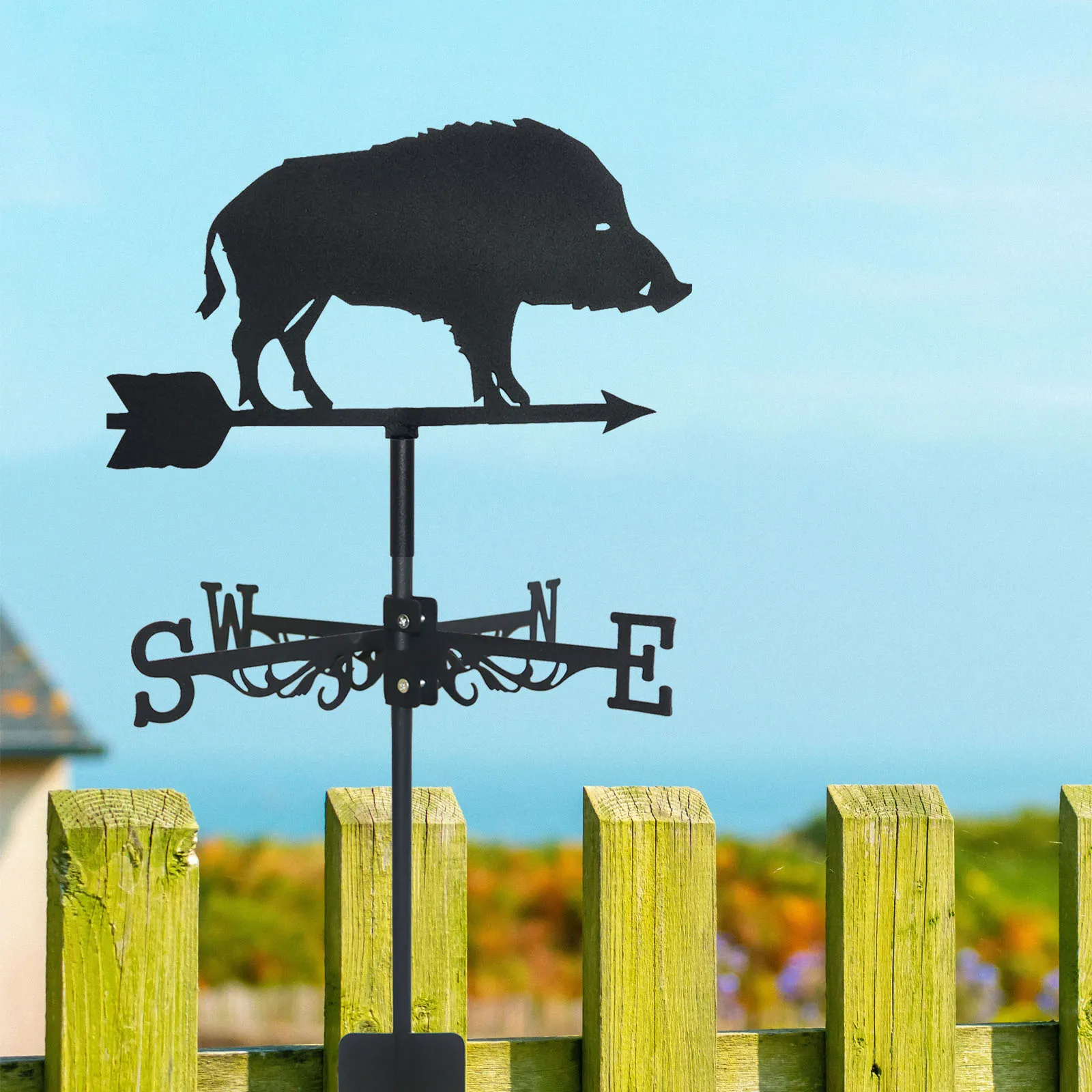 Boar Weathervane Silhouette Art Black Metal Wild Animal Wind Vanes Outdoors Decorations Garden For Roof Yard Building