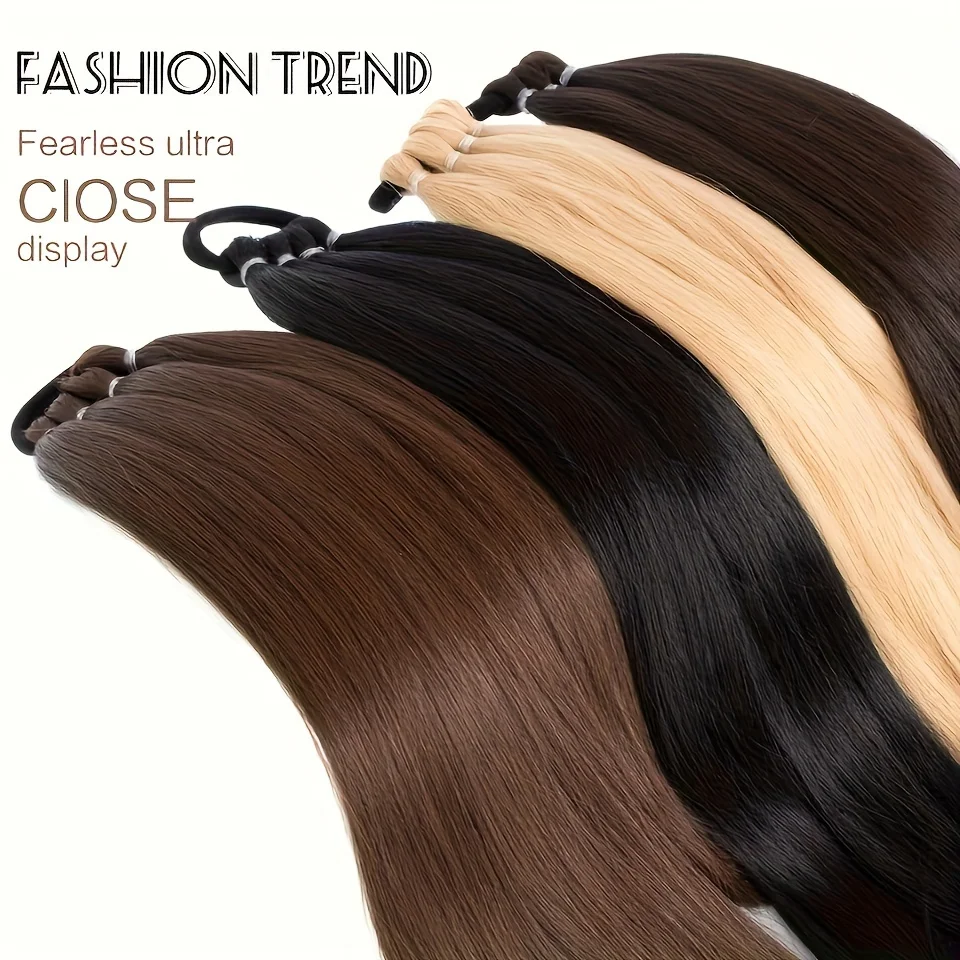 Extensiones de cola de caballo trenzadas sintéticas, banda de goma negra larga, cola de caballo con lazo para el pelo para mujer, fibra de alta temperatura