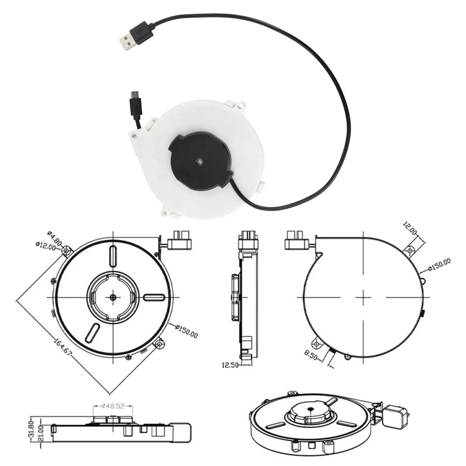 For Android Devices Power Cord Reel Travel Charging Solution Multi-length Retractable Cable for Outdoor Use Power Cable