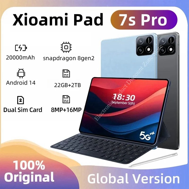 

2024 New Original Global Edition Tablet PC Pad 7S Pro Snapdragon 8gen2 Android 14 HD 4K 22GB+2TB 5G Tablet Dual SIM WIFI tablet