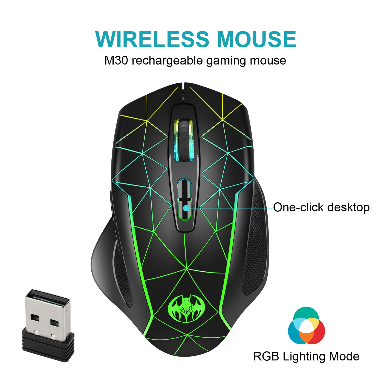 Wireless charging illuminated gaming mouse with mouse jiggler automatic cursor movement to prevent computer screen lock