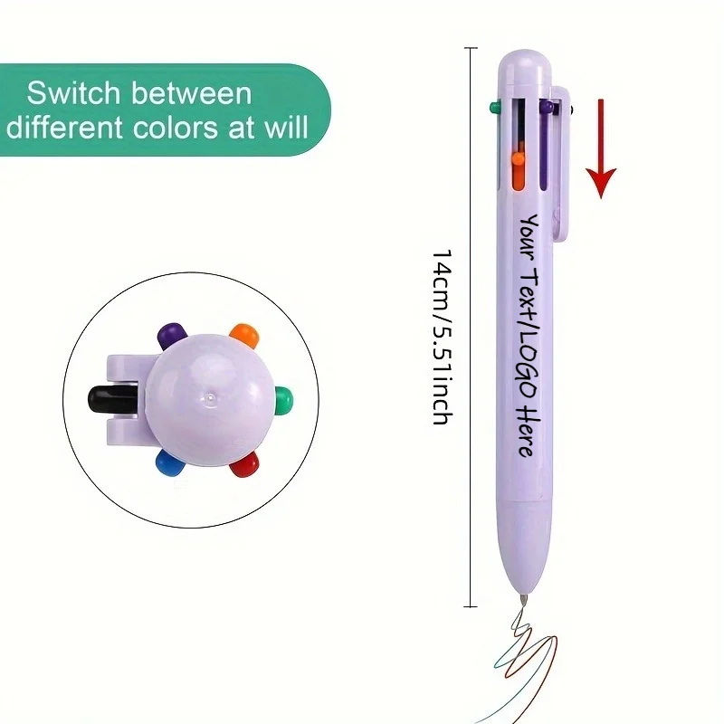 20PCS Custom 6-in-1 Multicolor Ballpoint Pen Macaron Retractable 6 Color Ball Pen Personalized Logo Printed Cute Multi‑Color