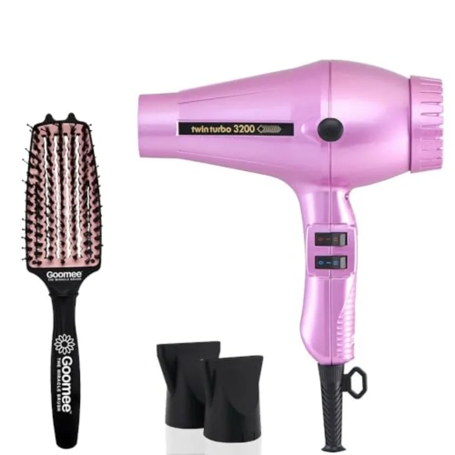 

Turbo Power 3200 Pink Hair Dryer and Miracle Medium Detangling Brush Blush Pink for Fast Drying and Gentle Hair Care in Daily S
