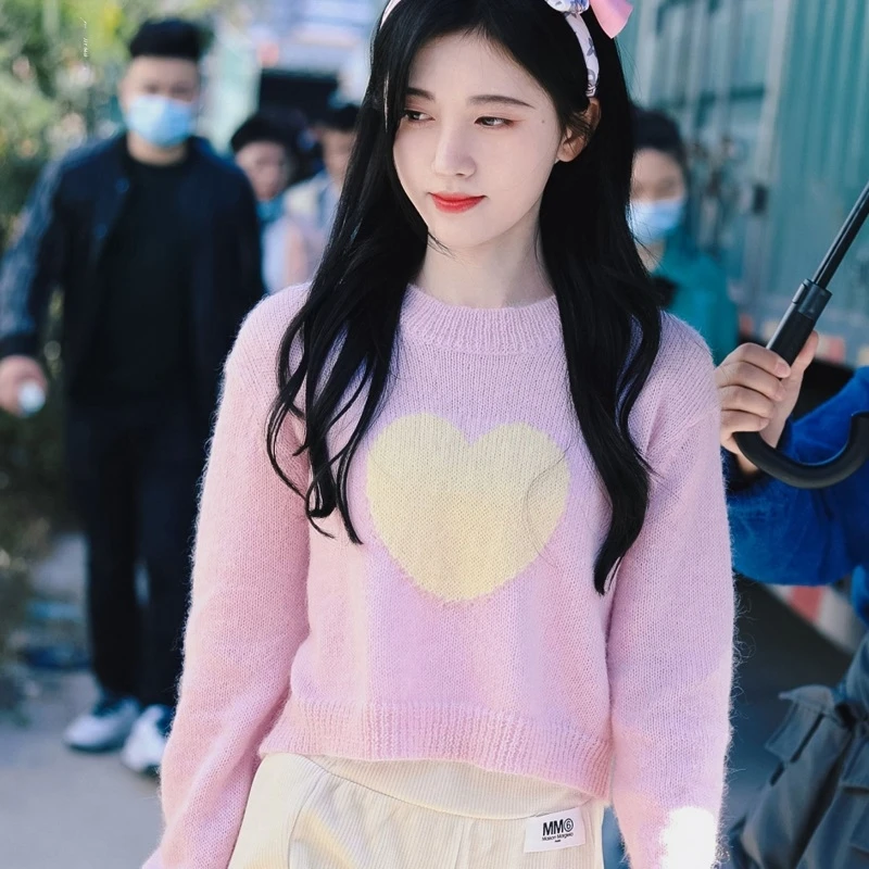 เสื้อไหมพรมถักลายหวานใจ จินเฉินจูจิง สำหรับผู้หญิง แขนยาว คอกลม แบบสวม ใส่สบาย อุ่น แฟชั่นฤดูใบไม้ผลิ