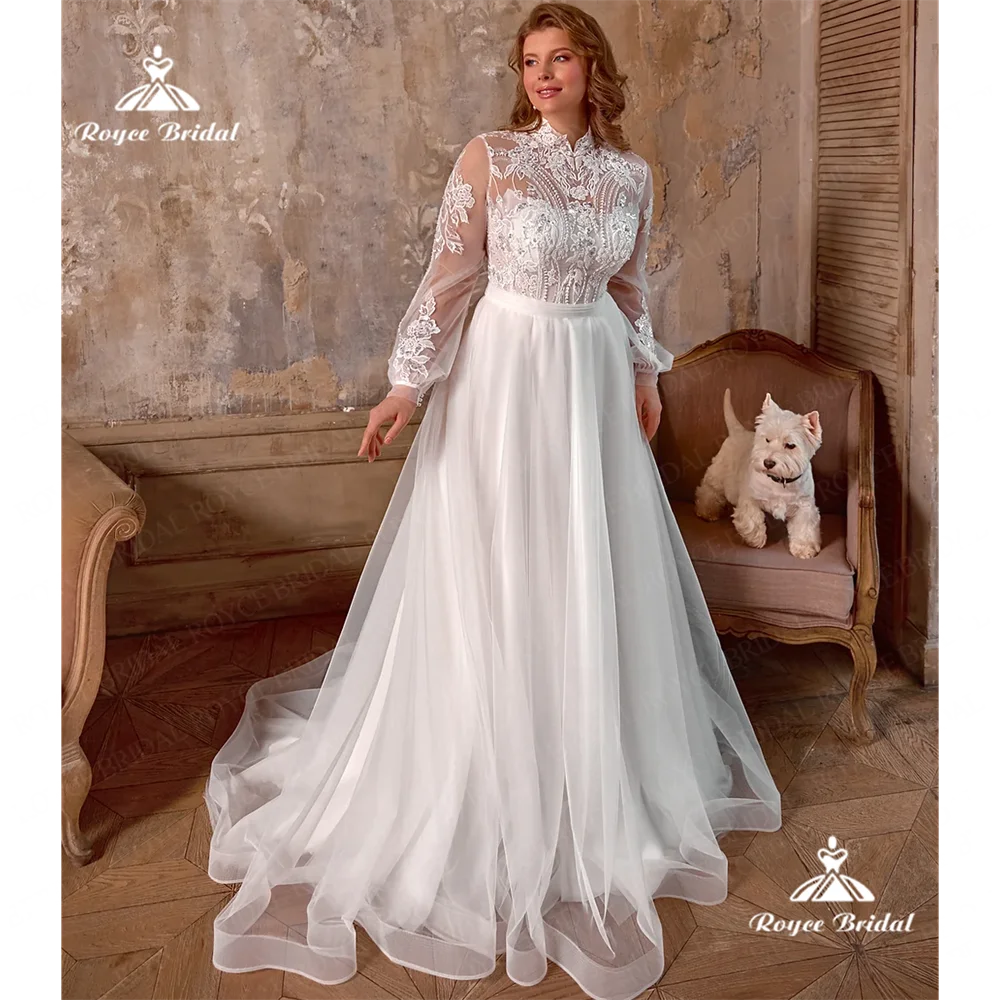 

Roycebridal High Neck A Line Wedding Dress 2025 Tulle Court Train Wedding Gown Customizedsuknia ślubnarobe de mariage femmeسهرات