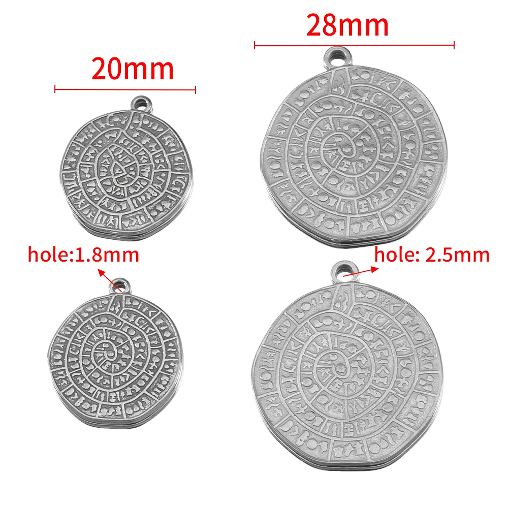 2 Stück runde Eigenschaften geprägtes kleines Muster Edelstahl Anhänger für DIY Halskette Armband Ohrring Schmuck Zubehör – Detail 6