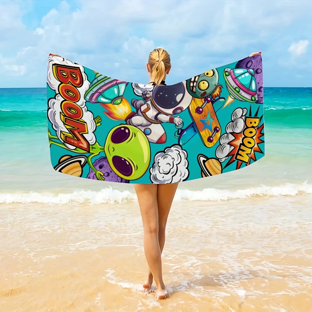 Spaceman Funny Cartoon Beach Towel, Quick Dry Soft Lightweight Absorbent for Travel Pool Camping Gift