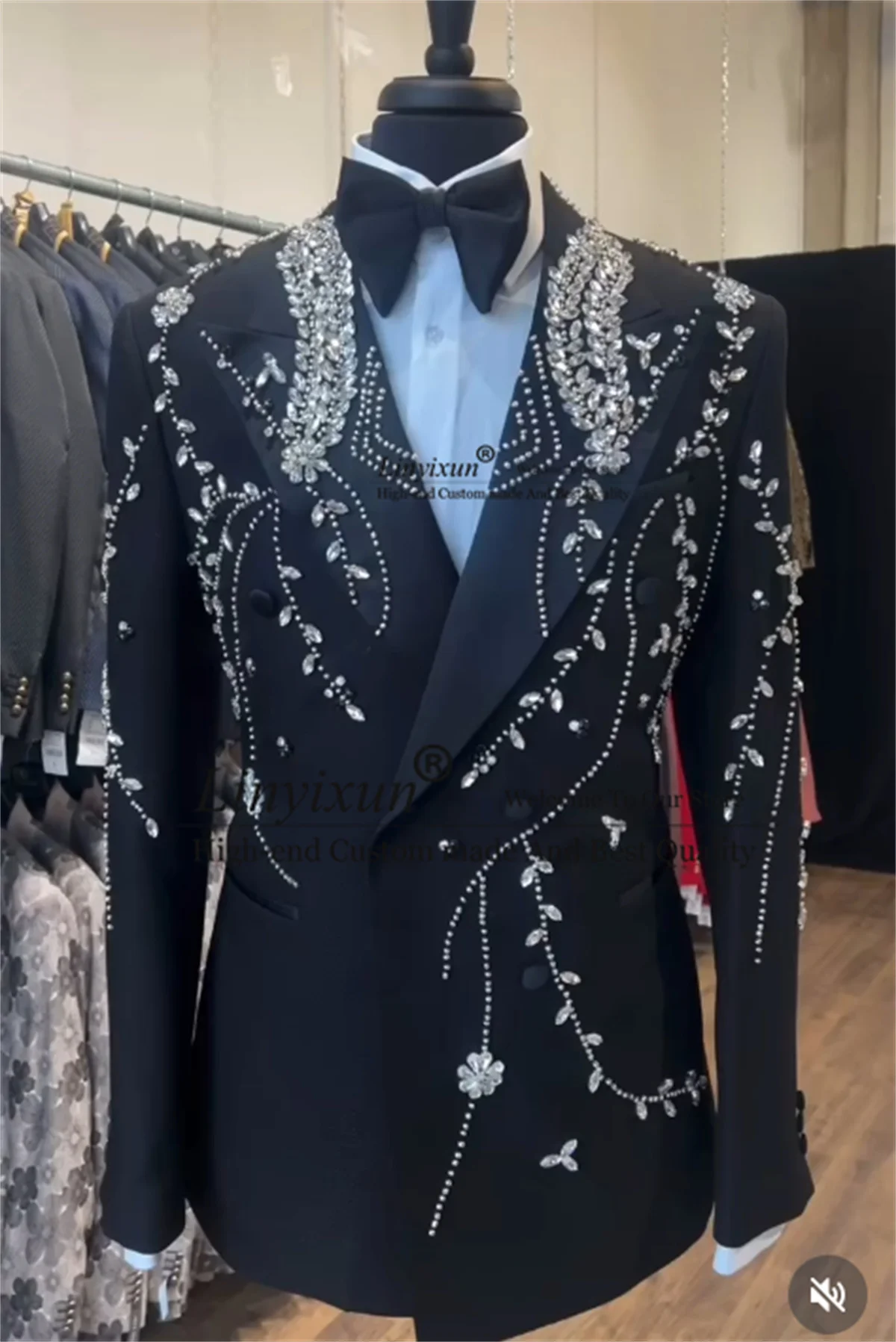 

Sparkly Jewelry Stones Tuxedos Men Suits 2 Piece Sets Groom Male Blazers Customized Wedding Tuxedos Double Breasted Ropa hombre