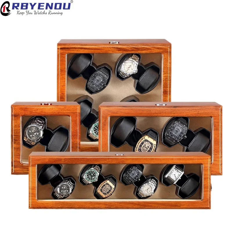 Sumptuous Wood Watch Winder Case Box Quiet Japanese Mabuchi Motor Adjustable Modes Watch Winding Storage Boxes Customizable Logo