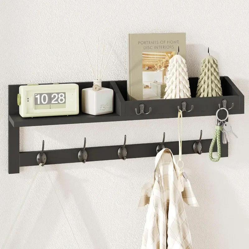 

Wall Hooks with Shelf 26.57inch Entryway Wall Hanging Shelf Wood Coat Hooks for Wall Rack Mount Rack with 5 Dual Hooks
