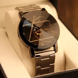 Lovers Couple Watches Men Gear Triangle Pointer Compass Dial Second Hand Watch Women Stainless Steel Watches Relogio Feminino