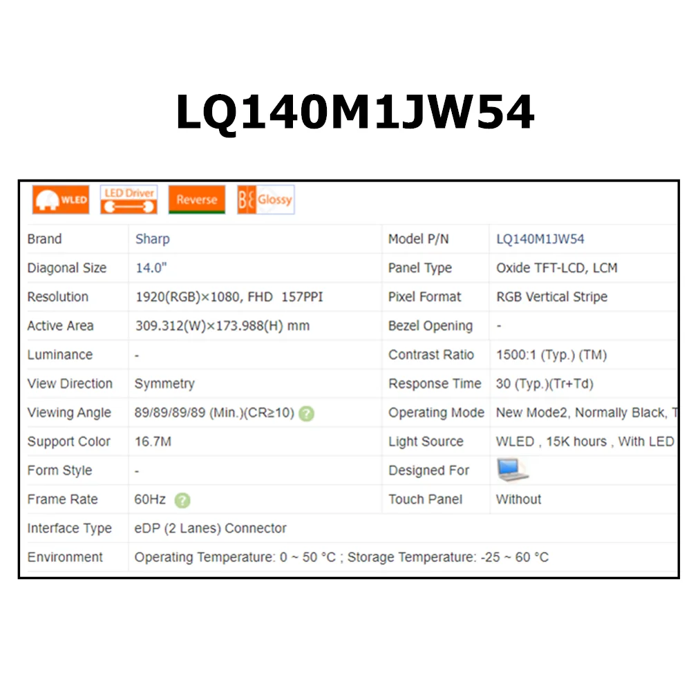 LQ140M1JW54 LQ0DASE343 14.0 "الأصلي لشاشة حادة لوحة عرض الكمبيوتر المحمول EDP 30PINS 1080P IPS الشاشة