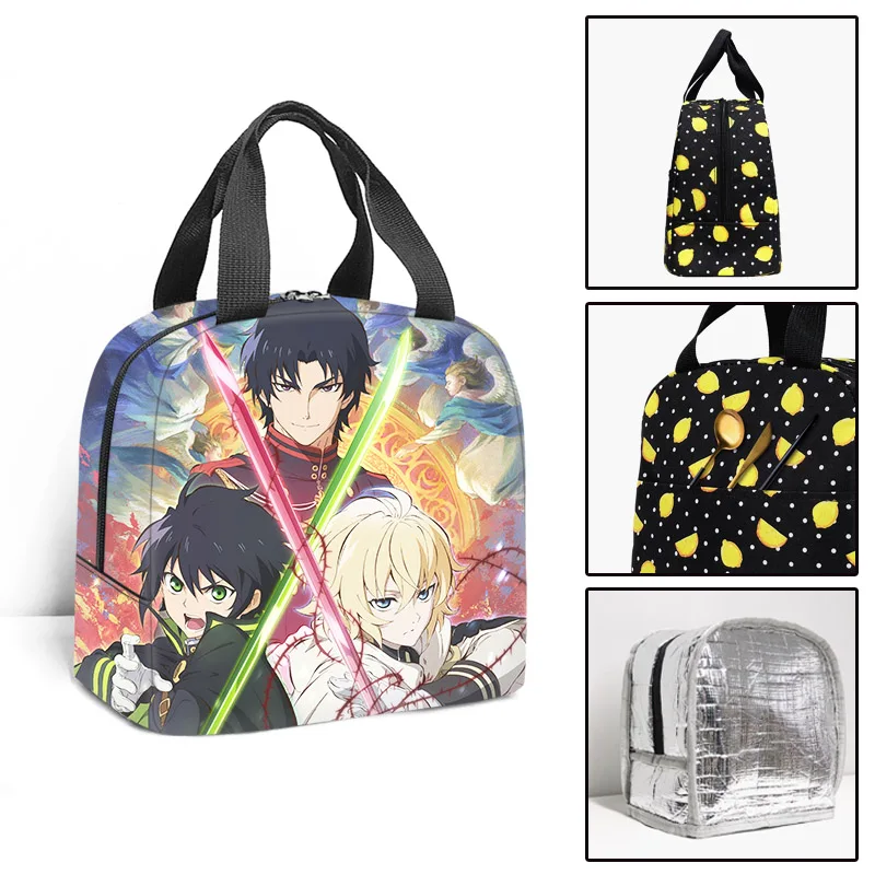 

Trendy Anime Seraph Of The End Student Work Lunchbox Thermal insulation Food Lunch Bag 3D Printed Portable Handbags Ice Bags