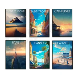Cannes, France, Les Cap Ferrets, Paris, Lacanau Dunes, Mont Saint Michel, Bonifacio Corsica, Porquerolles Island travel poster