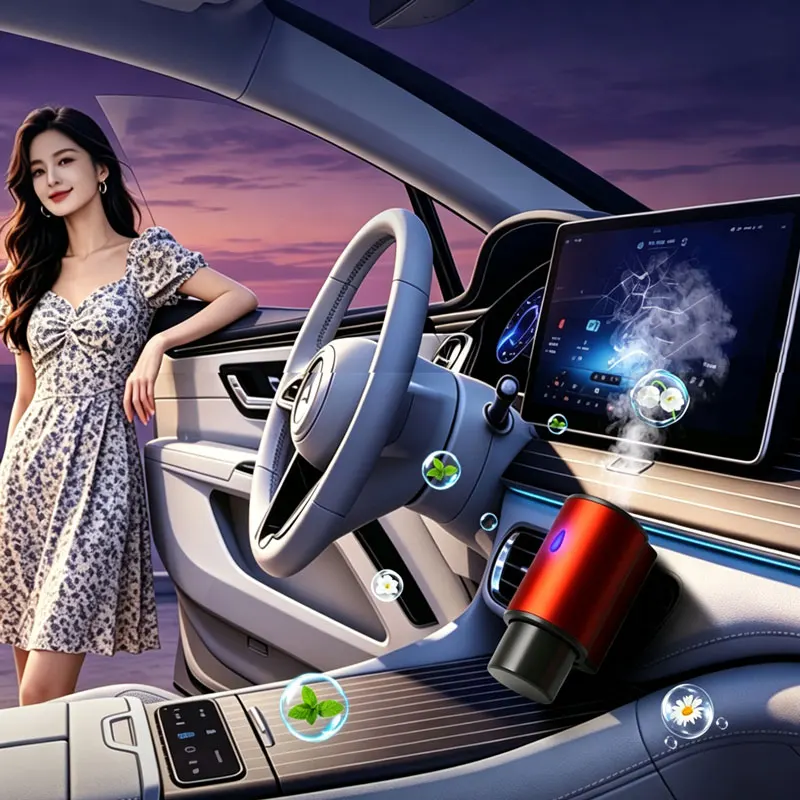 スマートカーエアアロマセラピーディフューザー-車用芳香剤-赤色加湿器-消臭機能付き-車用アクセサリー-交換可能なリフィルフレグランス