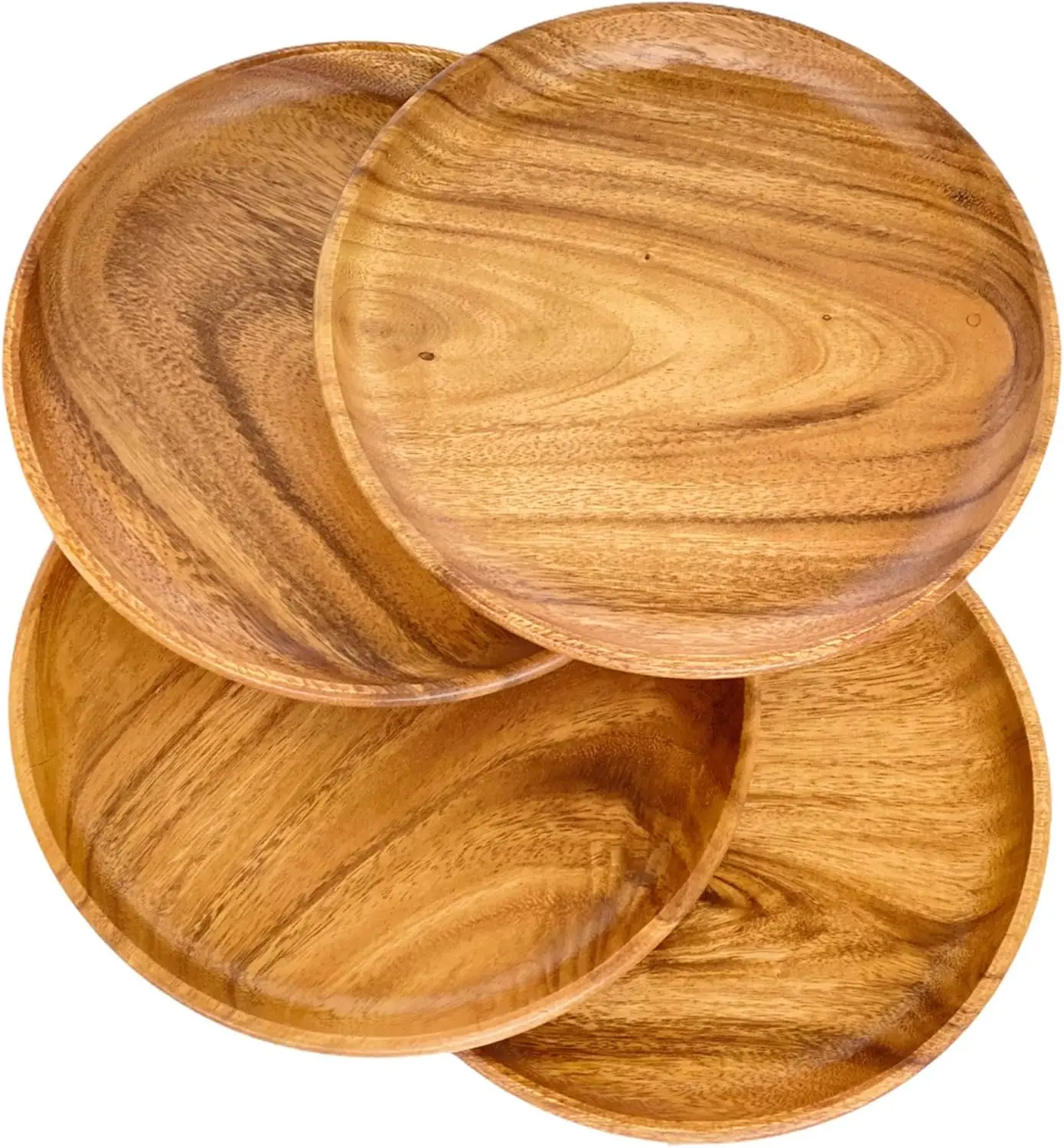 

Set of 4 Handcrafted Acacia Wood Plates, 10" Round Rustic Dinnerware for Charcuterie and Farmhouse Dining