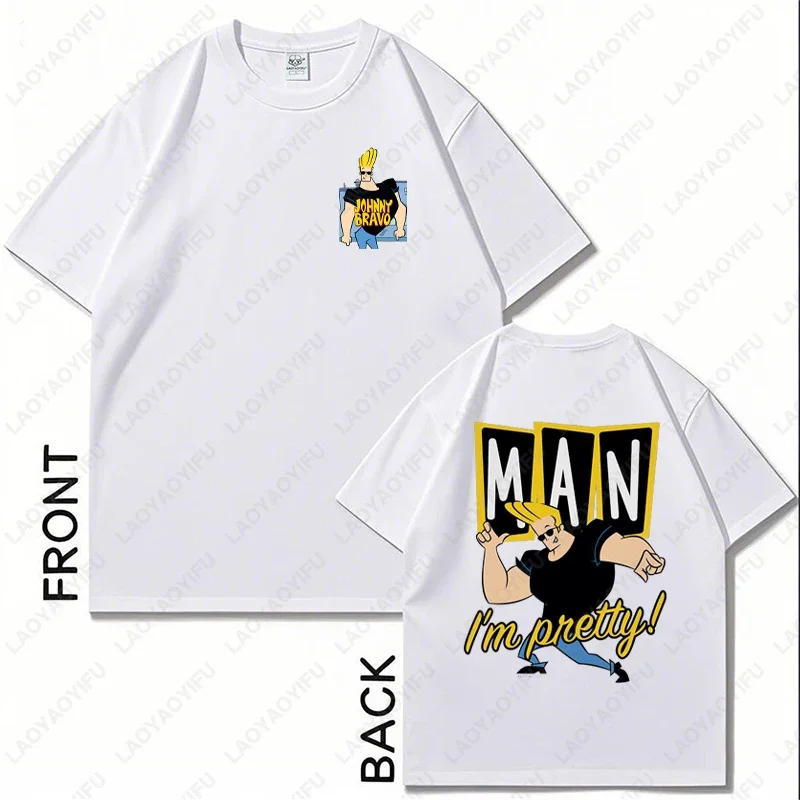 Camiseta Vintage de Algodón con Estampado Gráfico de Johnny Bravo de Cartoon Network, Estilo Reckless, para Hombre y Mujer, Ropa Urbana, Regalo