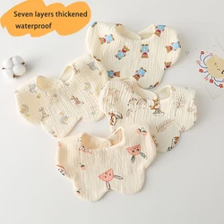 New Thickened Waterproof Baby Bibs 7 Layers Cotton Cartoon Print Saliva Towel Newborn Burp Cloths for Boy Girl Feeding Drool Bib