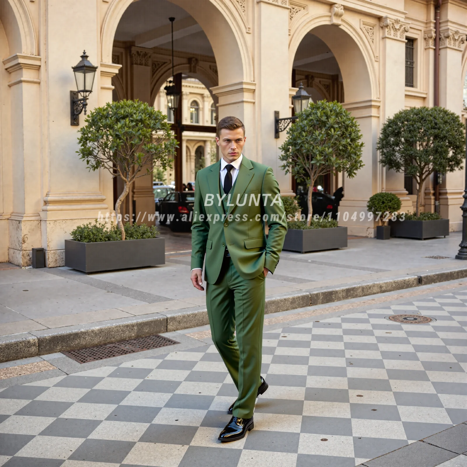 BYLUNTA Men's 3 Piece Regular Fit Men Suit Formal Solid Groomsman Tuxedos for Wedding Party(Blazer+Vest+Pant)