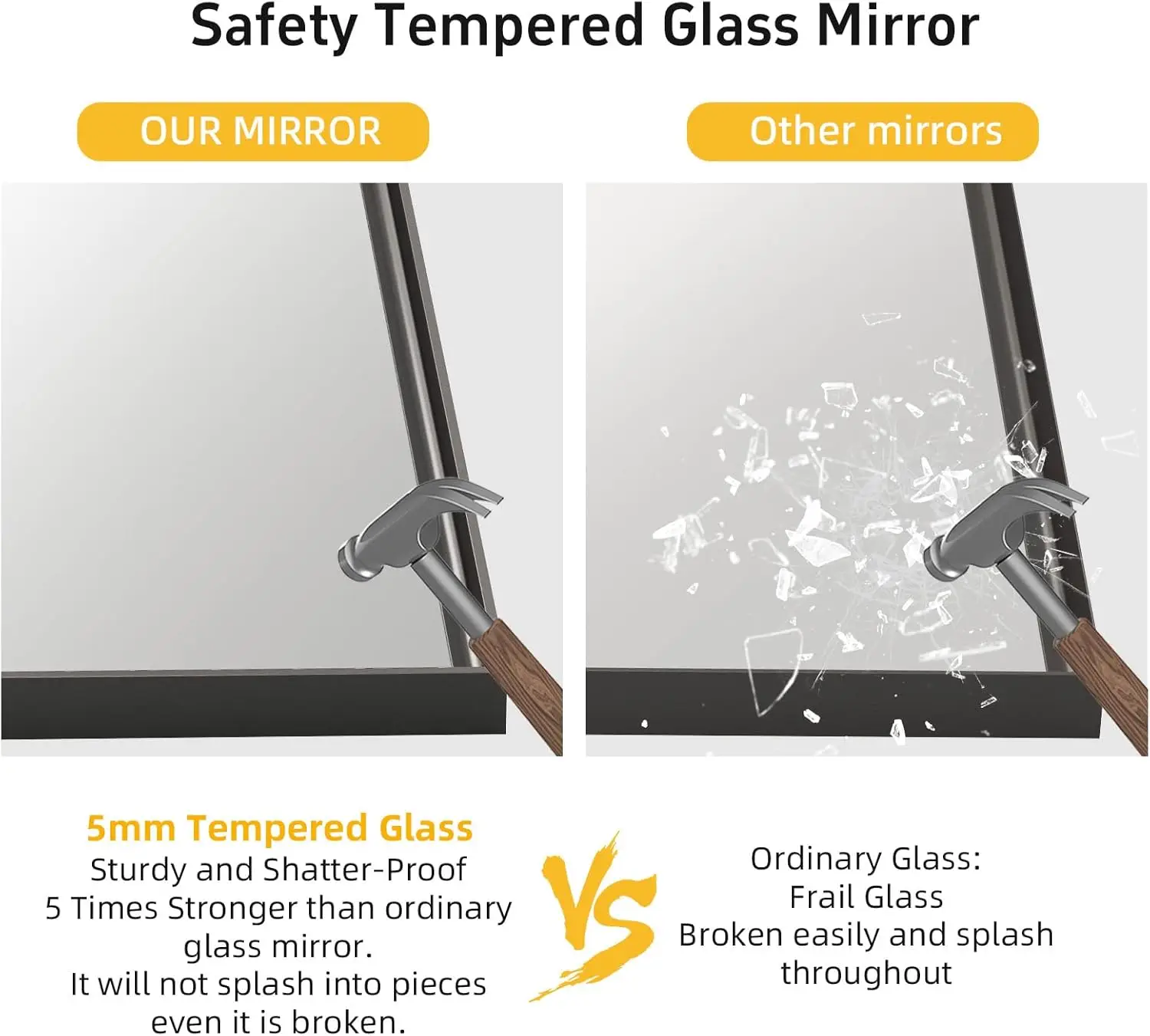 مرآة حمام مستطيلة مقاس 22 × 30 بوصة مع إطار من الألومنيوم، زجاج مقسى، مضادة للصدأ، طراز مزرعة أفقي/عمودي