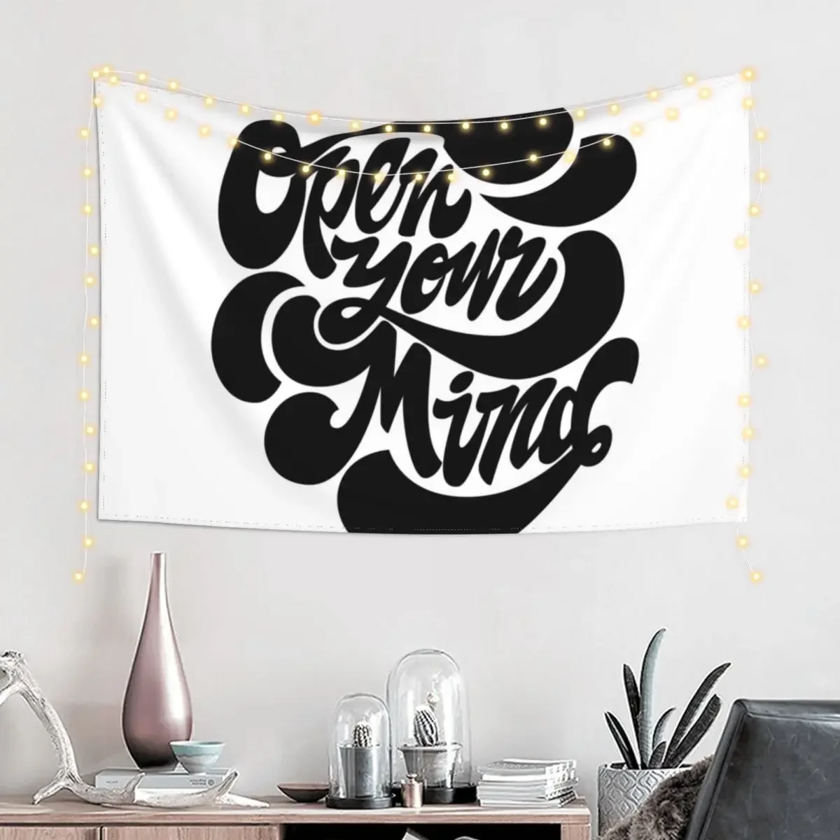 Open Your Mind lettering Tapestry Living Room Decoration Aesthetic Room Decor Tapestry