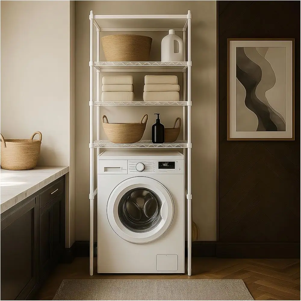 

Органайзер для прачечной сверхширокий, с усиленной конструкцией, регулируемыми по высоте полками и вешалкой для белья (белый)