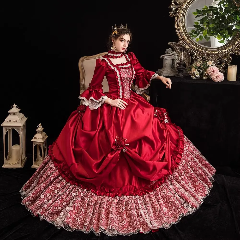 Fiore bordeaux Splendido abito francese Corte europea Studio Spettacolo di danza drammatica Incontro annuale Robe De Cérémonie Femme