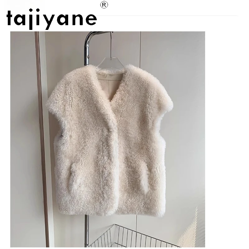 TAJIYANE 100% メリノウールシープスキンベスト女性カジュアルノースリーブリアルファーコート高品質冬服 2025 куртка женская