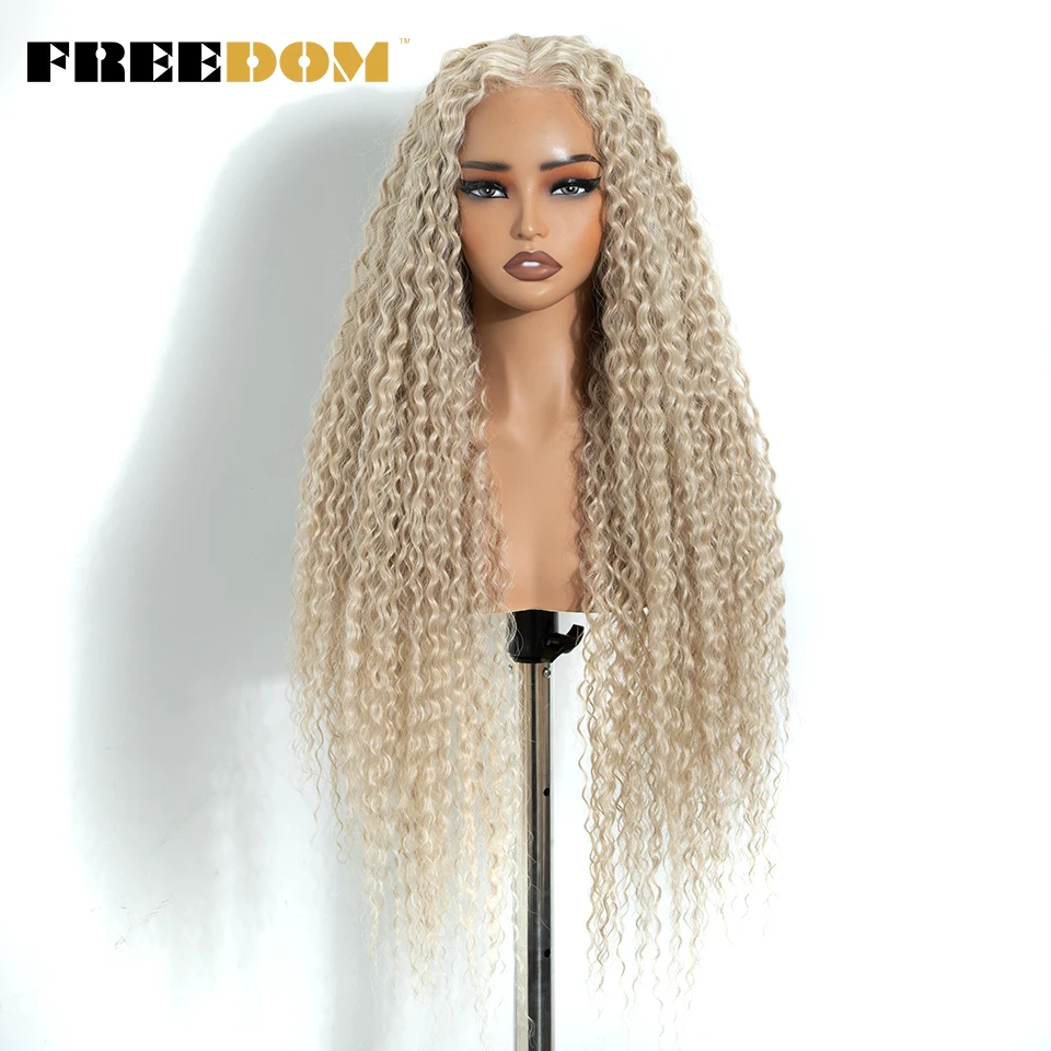 FREEDOM 6x4 Synthetische Lace-Front-Perücken für Damen, 32 Zoll, vorgefertigte, lange, lockige Lace-Perücke, vorgezupfte Haaransätze, Ombré-Braun-Blond, Perücken ohne Klebstoff. – Detail 10