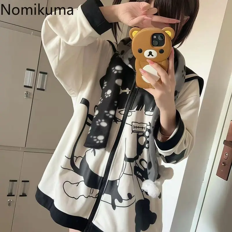 

2025 Women's Clothing Cute Jackets Streetwear Fashion Japanese Outwear Sailor Collar Sweet Coats Cartoon Casual Zipper Y2k Tops