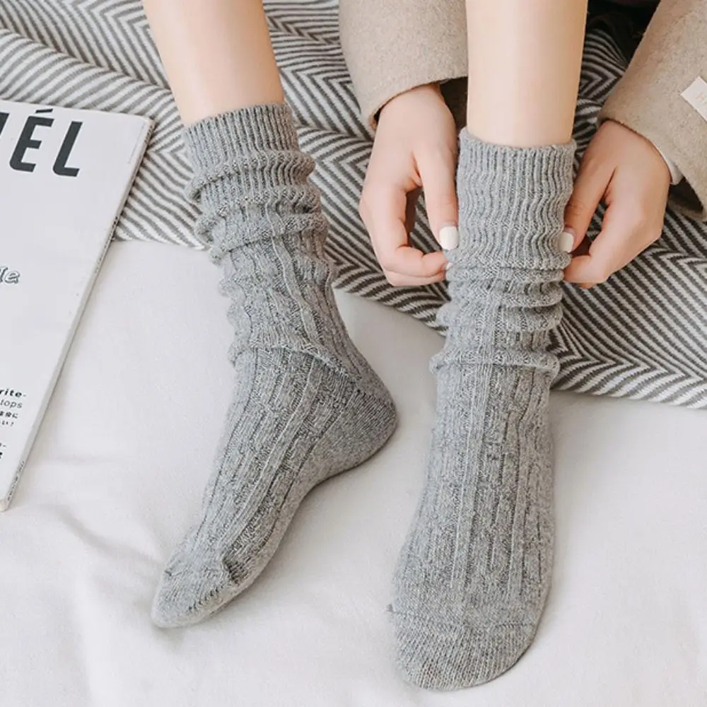 Warm Winter Retro Thick Fashion Stripe Women Wool Socks Korean Style Socks Middle Tube Hosiery Cotton