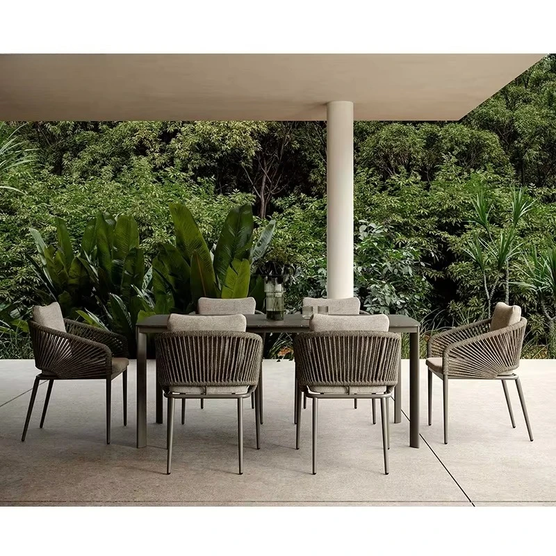 Garden Furniture Set Wooden Table and Chair Set Patio Modern Rattan Wicker Aluminum Wood Restaurant Rope Outdoor Dining Set