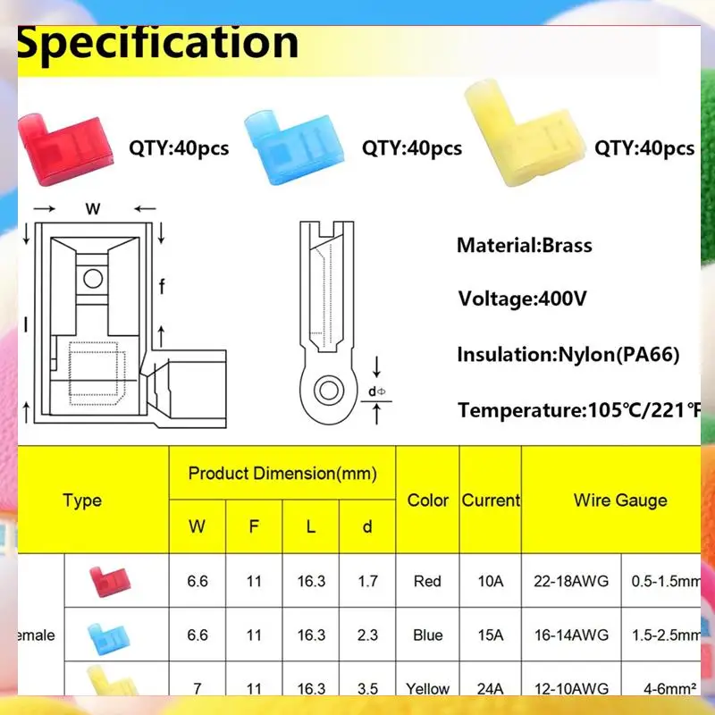 

120Pcs Right Angle Spade Connectors Nylon Right Angle Spade Connectors For 22-18/16-14/12-10AWG Gauge Wiring-ABUA